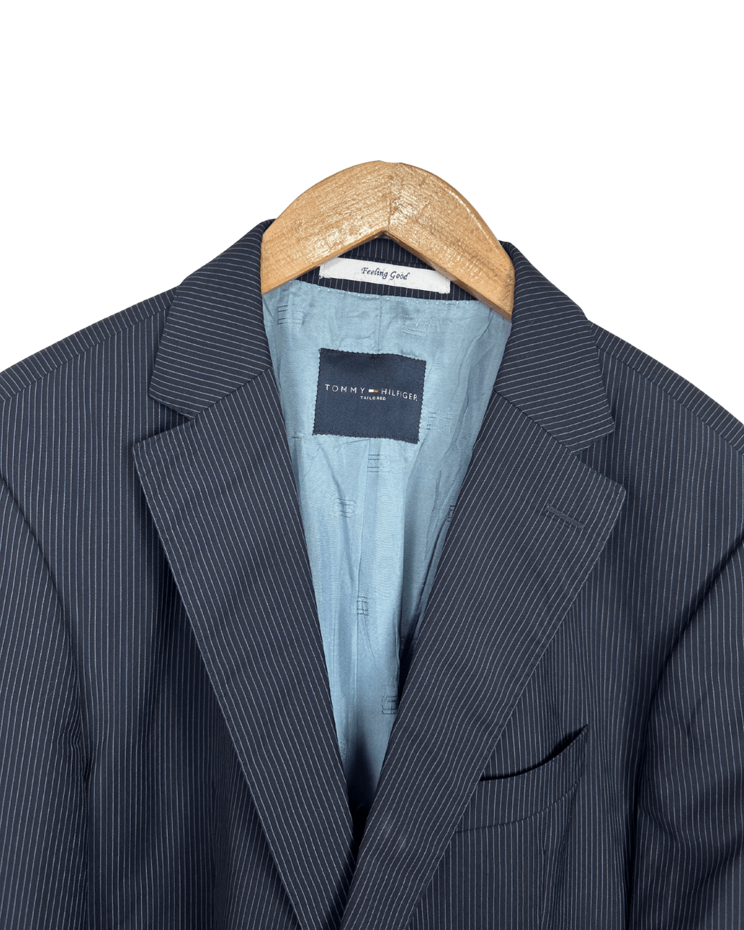 Tommy Hilfiger Feeling Good Tailored Wool Pinstripe Navy Blazer - Size 54 - Funkify