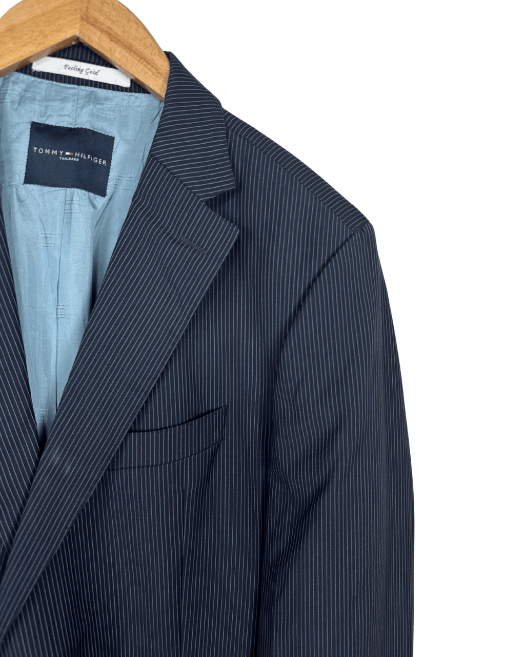 Tommy Hilfiger Feeling Good Tailored Wool Pinstripe Navy Blazer - Size 54 - Funkify