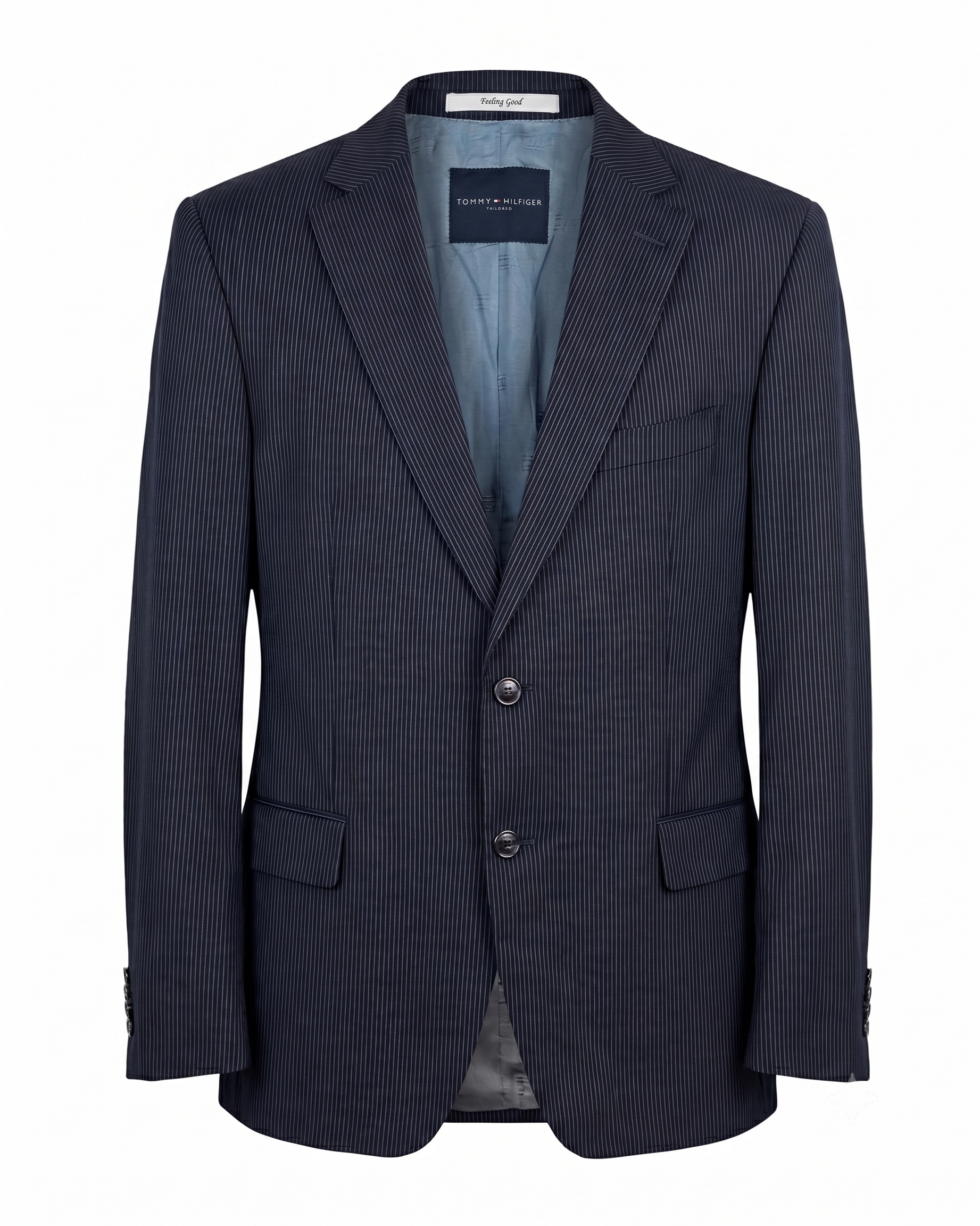 Tommy Hilfiger Feeling Good Tailored Wool Pinstripe Navy Blazer - Size 54