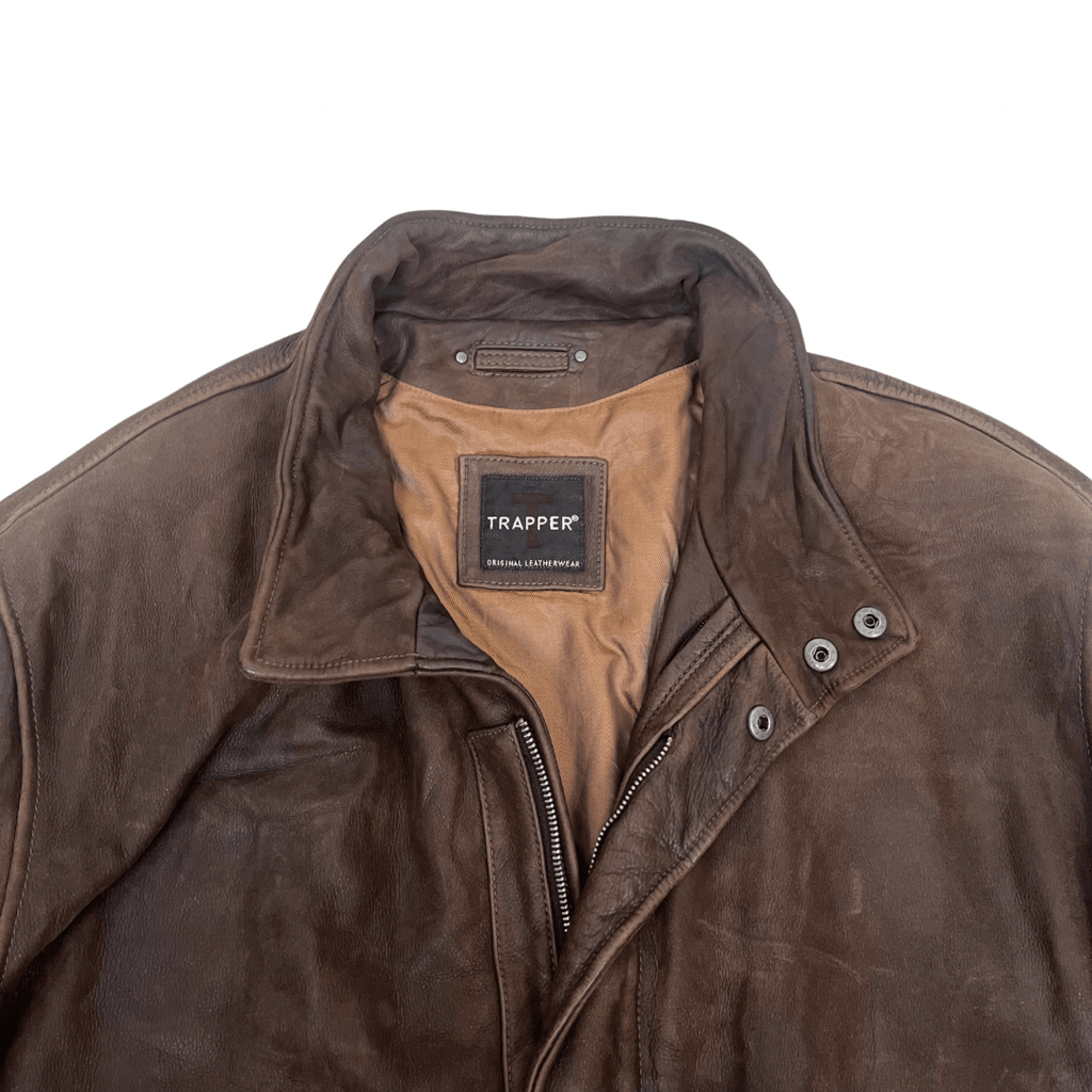 Trapper Brown Leather Jacket 3XL - Funkify