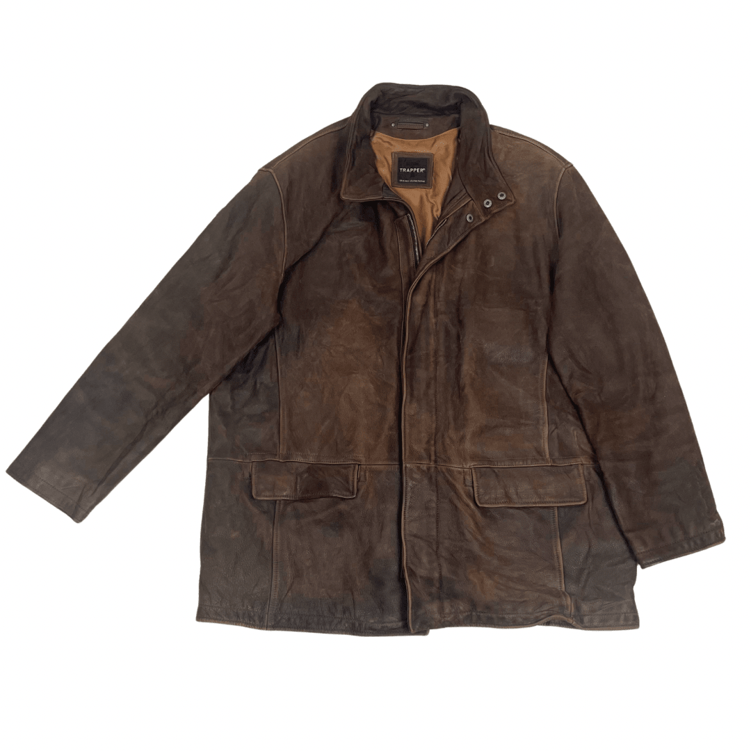 Trapper Brown Leather Jacket 3XL - Funkify