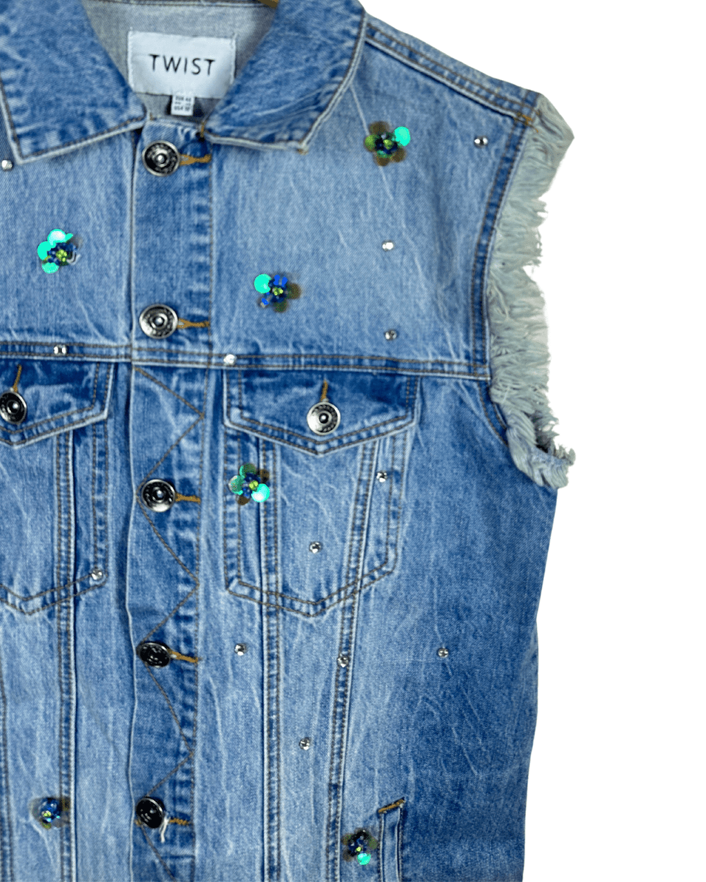 Twist Embellished Denim Vest with Raw Edges - Funkify