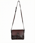Two - Tone Brown Genuine Leather Crossbody Bag w/ Croc - Embossed Flap - Funkify