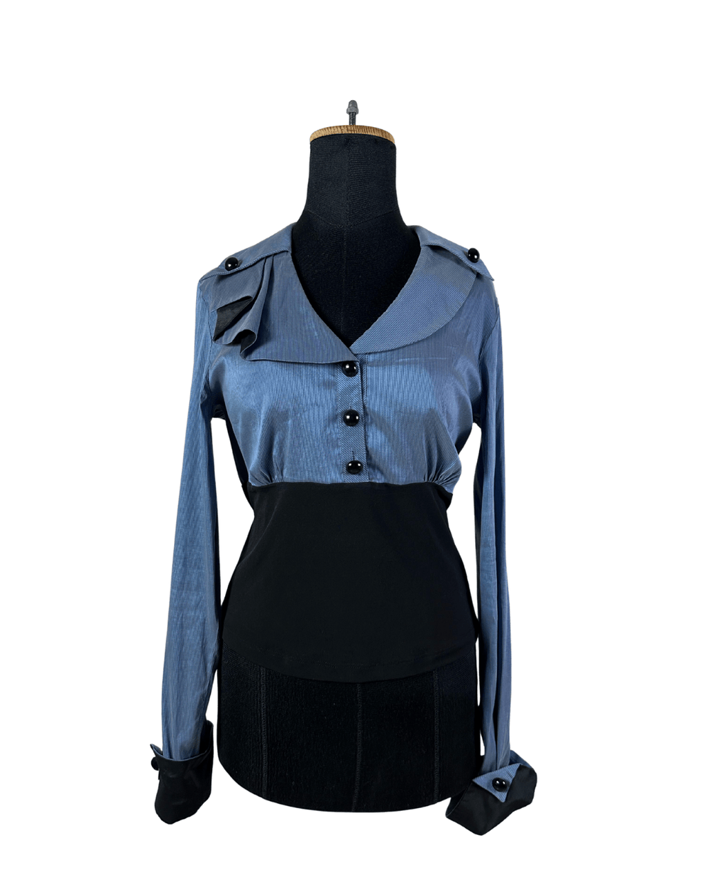 Two - Tone Structured Button - Up Blouse - Funkify
