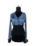 Two - Tone Structured Button - Up Blouse - Funkify