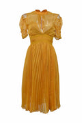 Self-Portrait Mustard Cold-Shoulder Chiffon Pleated Dress