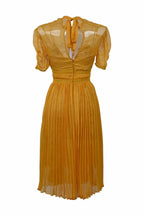 Self-Portrait Mustard Cold-Shoulder Chiffon Pleated Dress