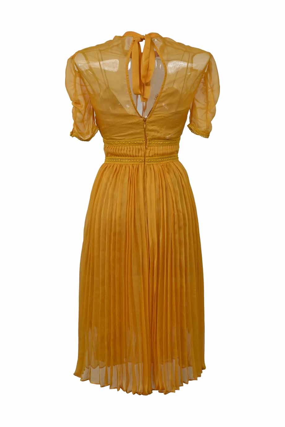 Self-Portrait Mustard Cold-Shoulder Chiffon Pleated Dress