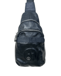 Unisex Armani Jeans Black Leather Crossbody Sling Bag - Funkify