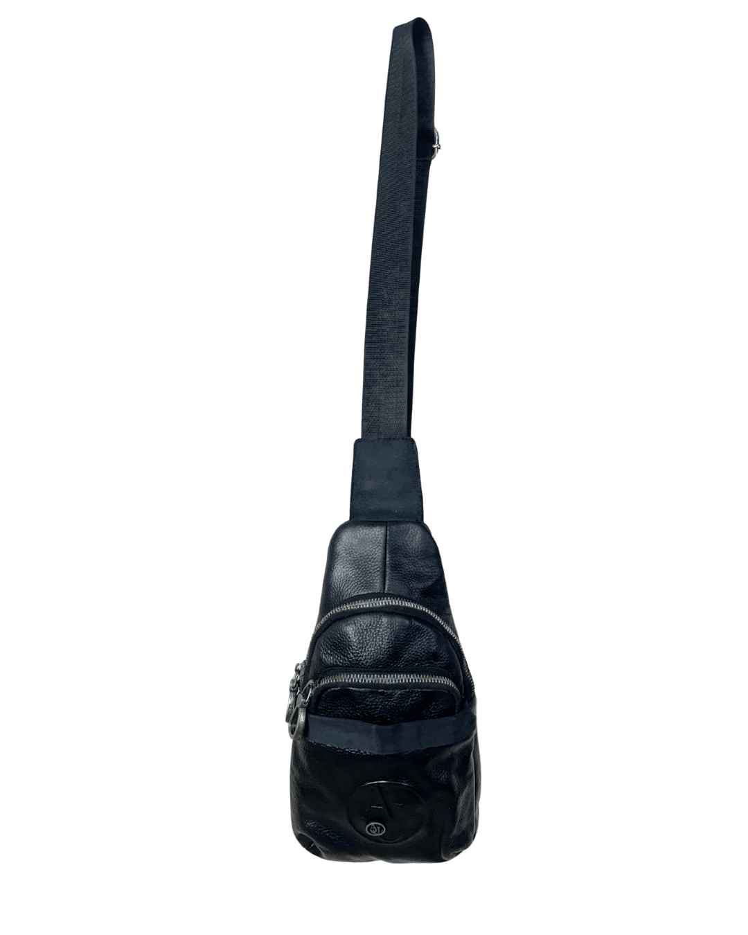 Unisex Armani Jeans Black Leather Crossbody Sling Bag - Funkify