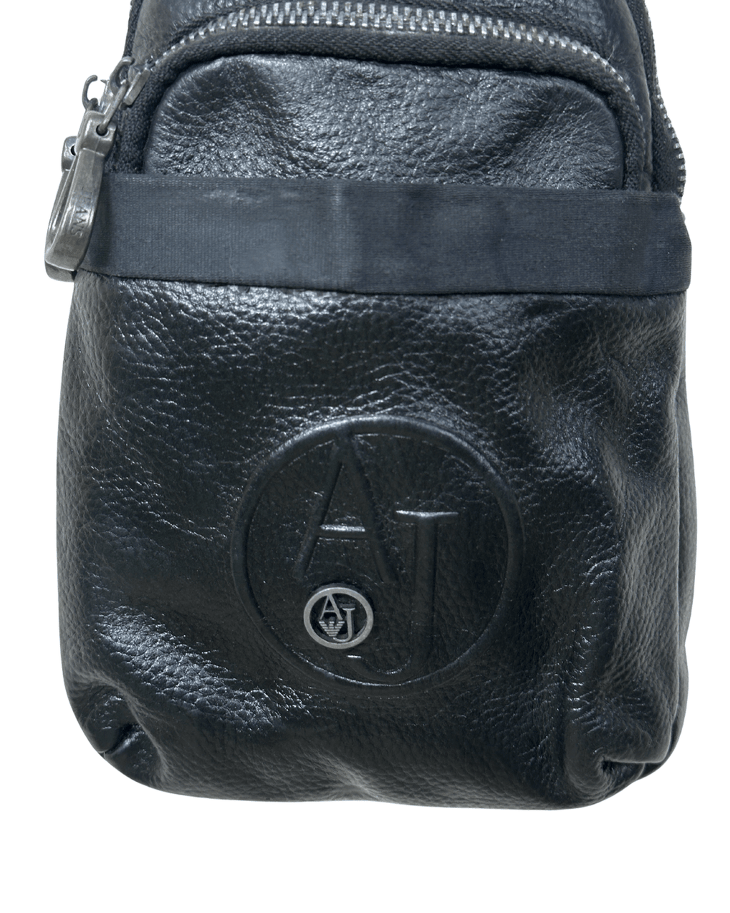 Unisex Armani Jeans Black Leather Crossbody Sling Bag - Funkify