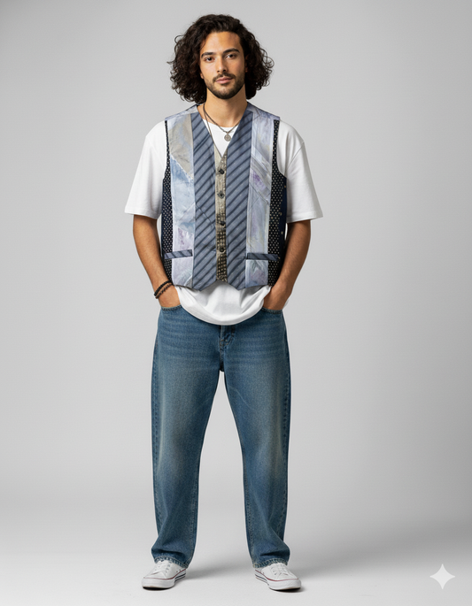 Retied Upcycled Necktie Vest - Medium