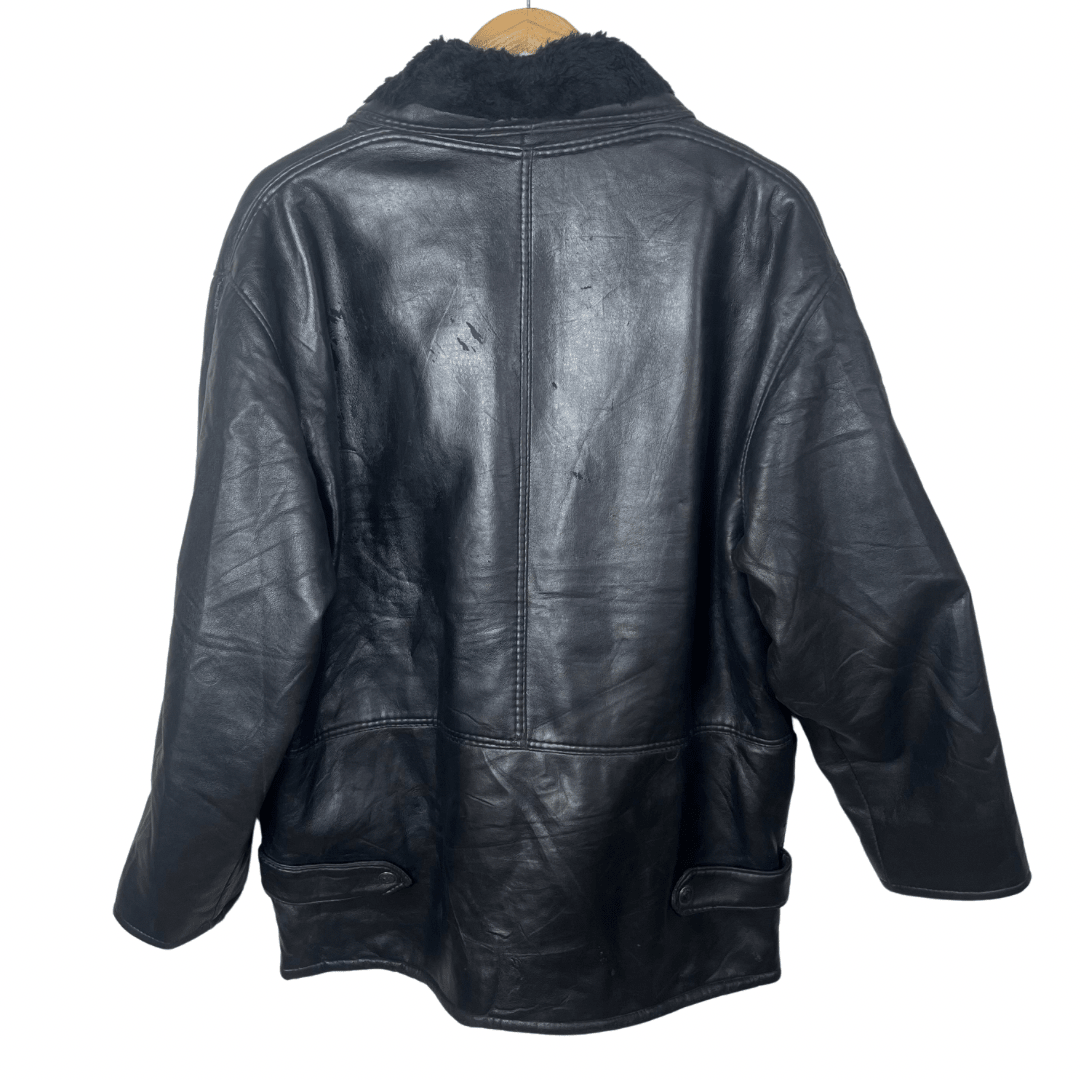V Italian Fur Collar Genuine Leather Jacket XL - Funkify