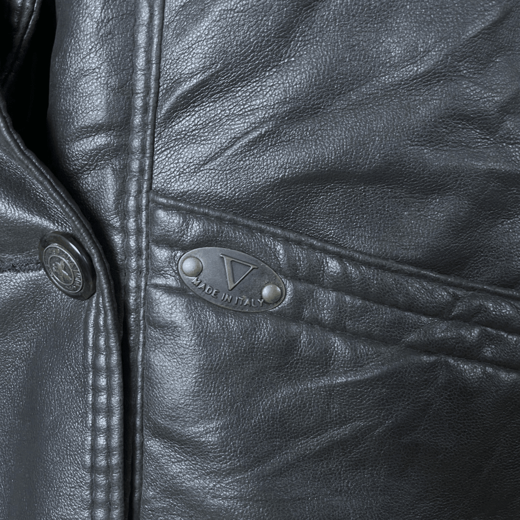 V Italian Fur Collar Genuine Leather Jacket XL - Funkify