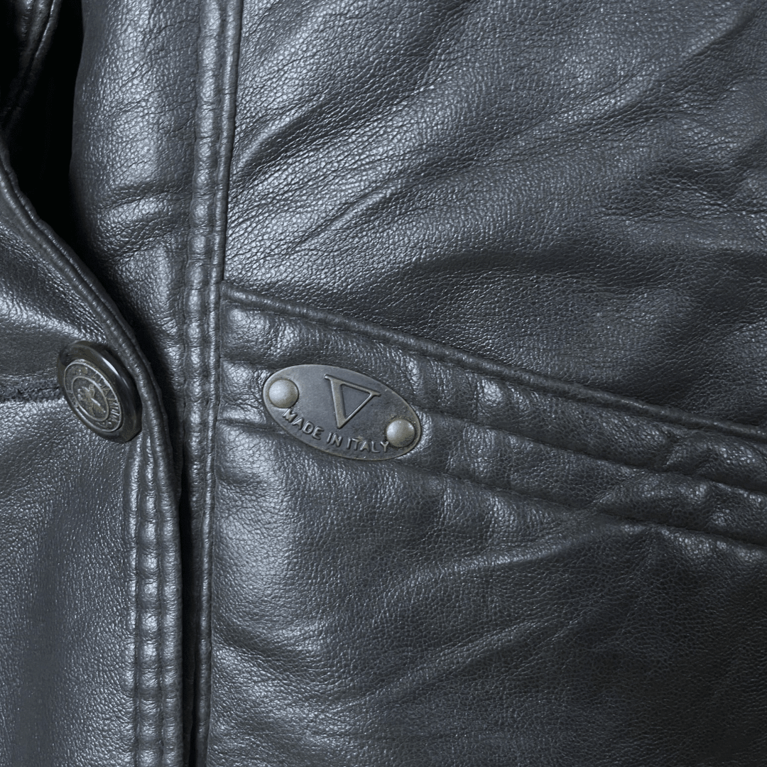 V Italian Fur Collar Genuine Leather Jacket XL - Funkify
