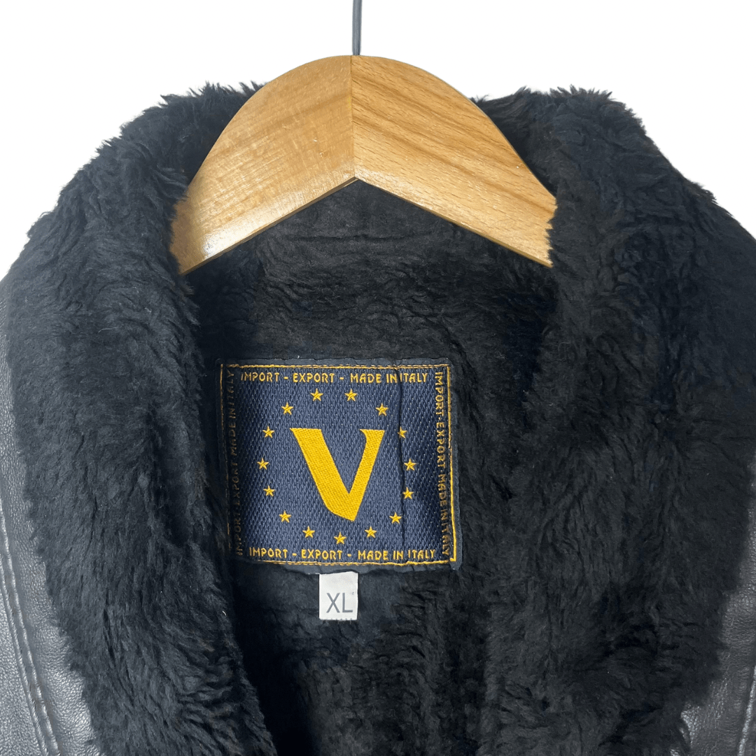 V Italian Fur Collar Genuine Leather Jacket XL - Funkify