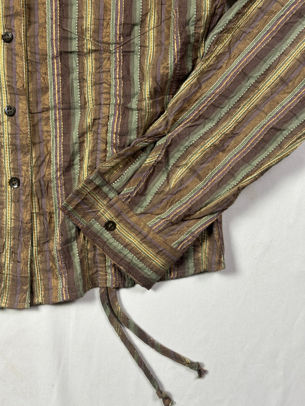 Verse Striped Fitted Shirt Drawstring Hem with Shoulder Pads - Funkify