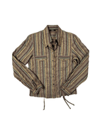 Verse Striped Fitted Shirt Drawstring Hem with Shoulder Pads - Funkify