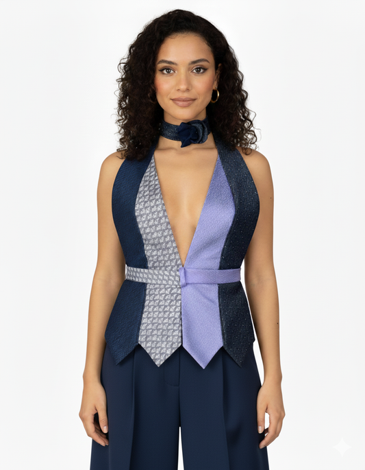 Handmade Upcycled Tie Vest Top with Choker