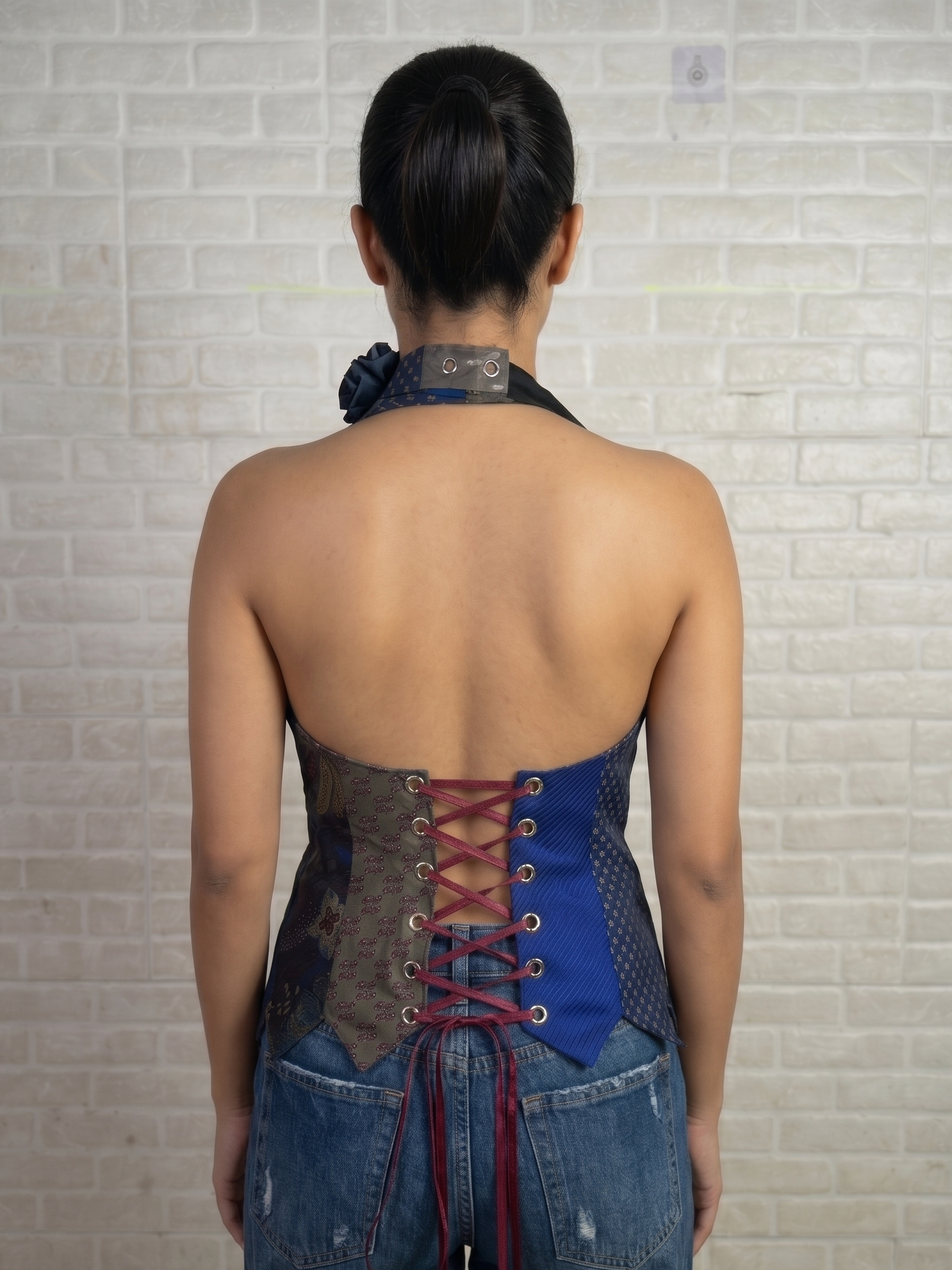 Handmade Upcycled Halter Corset-Back Vest Top  & Choker