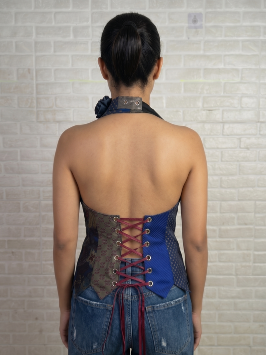 Handmade Upcycled Halter Corset-Back Vest Top  & Choker