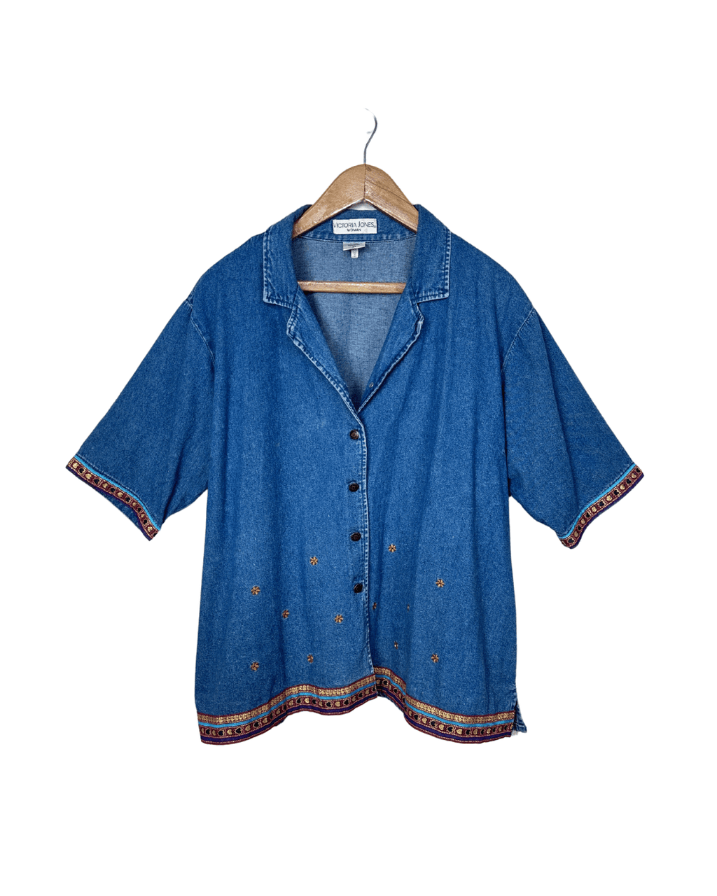 Victoria Jones Denim Shirt with Embroidered Trim - Funkify