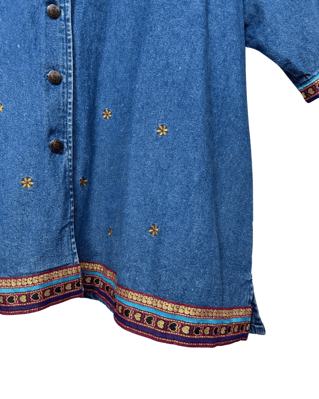 Victoria Jones Denim Shirt with Embroidered Trim - Funkify