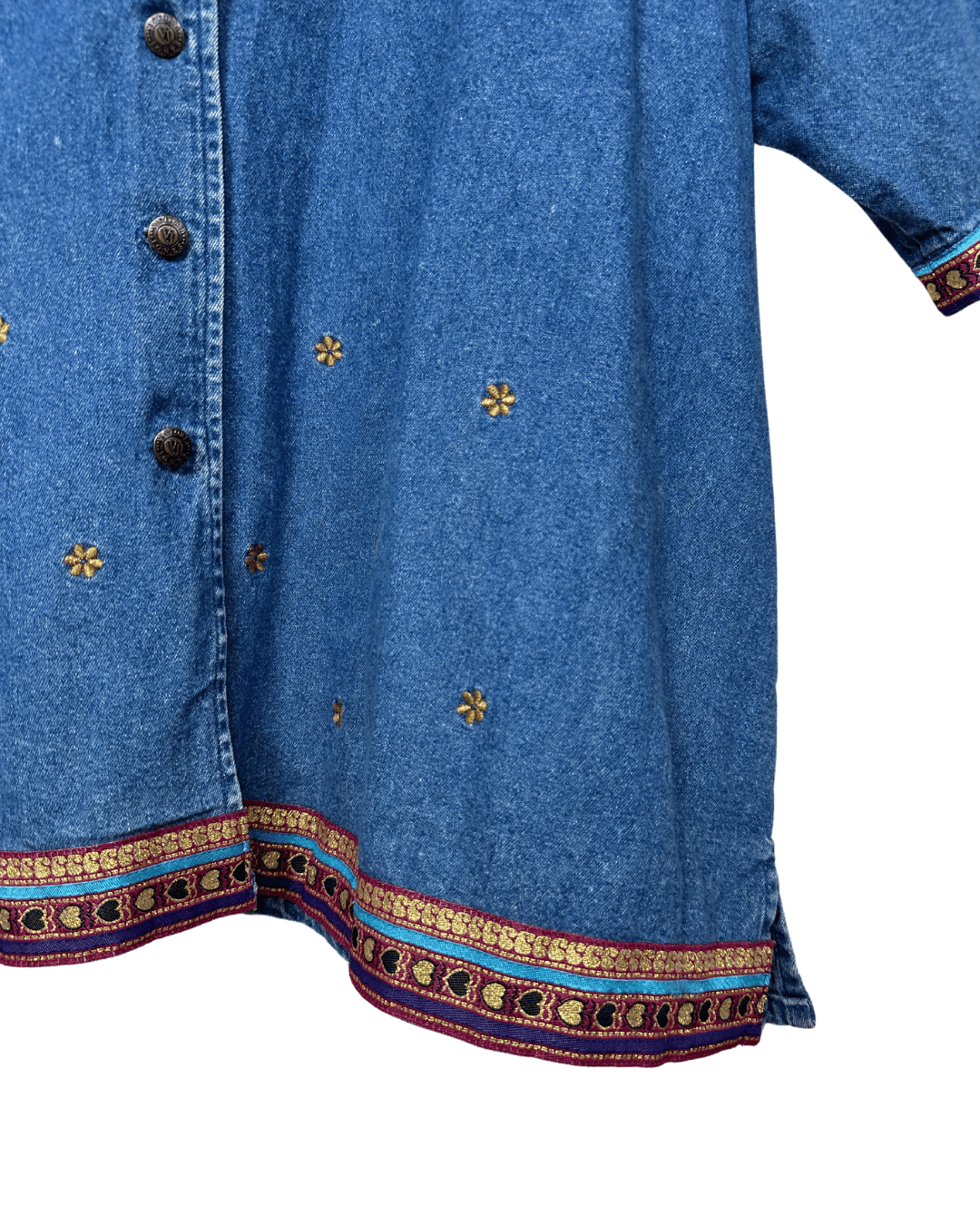 Victoria Jones Denim Shirt with Embroidered Trim - Funkify