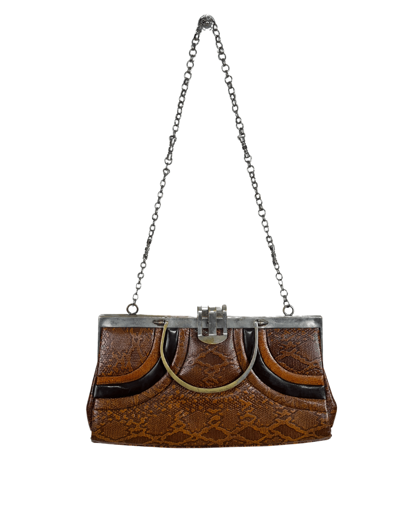 Vintage 1950s Genuine Karung Snakeskin Chain Shoulder Bag - Funkify