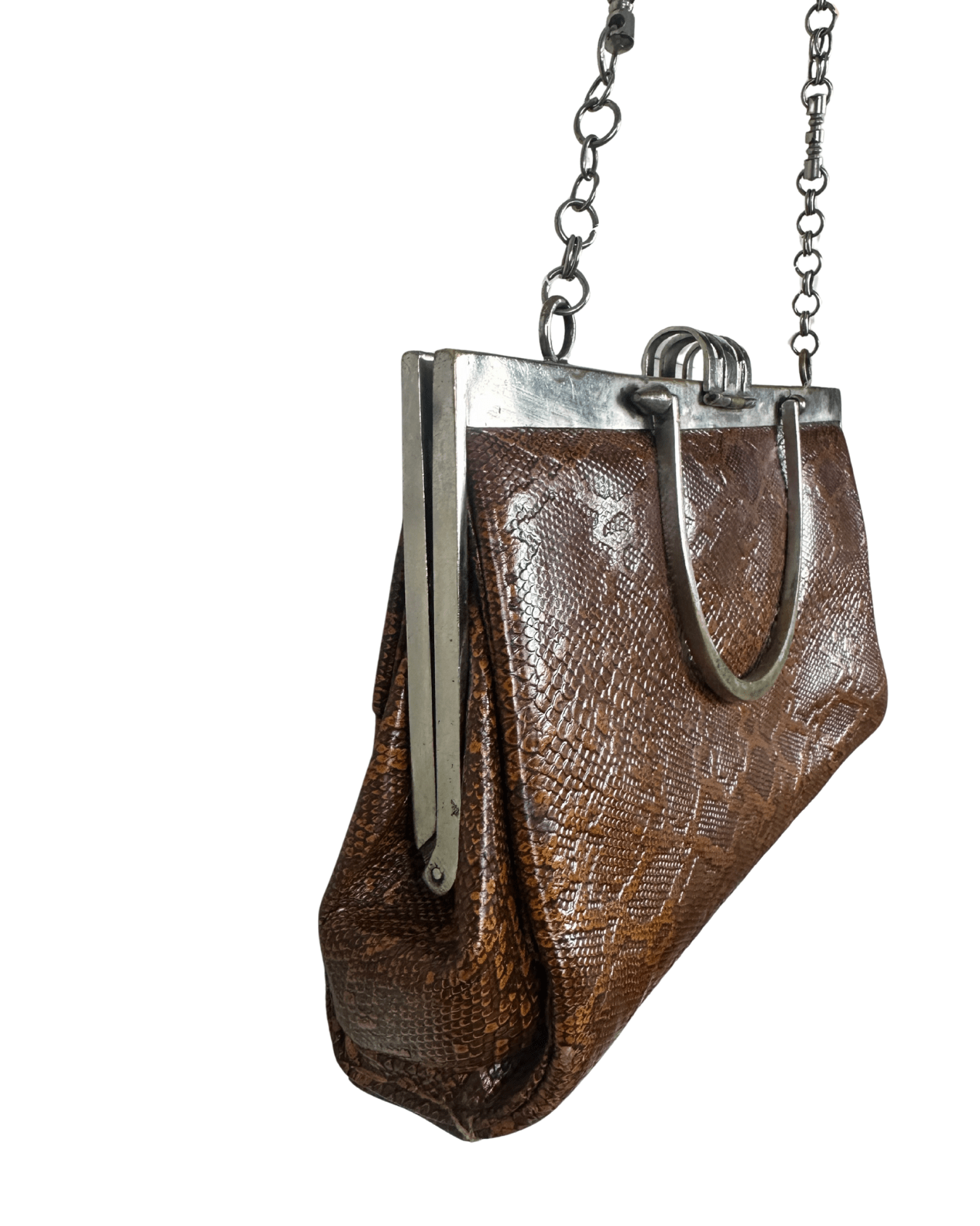 Vintage 1950s Genuine Karung Snakeskin Chain Shoulder Bag - Funkify