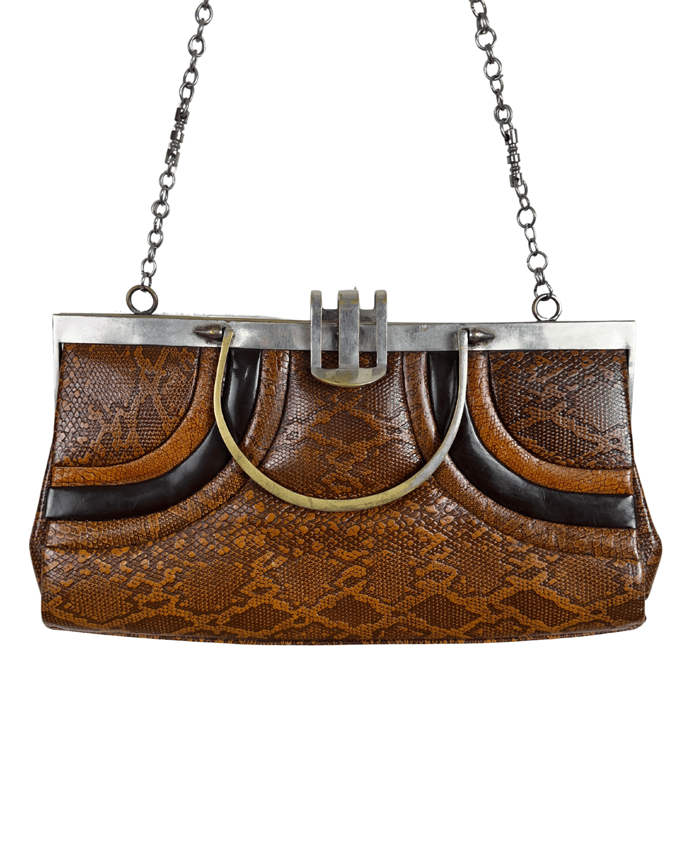 Vintage 1950s Genuine Karung Snakeskin Chain Shoulder Bag - Funkify