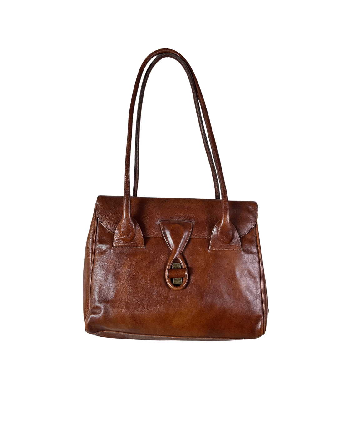 Vintage 1970s Genuine Leather Brown Structured Tote Bag - Funkify