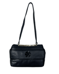 Vintage 1970s Genuine Leather Shoulder Bag with Floral Accent & Brass Frame - Funkify