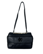 Vintage 1970s Genuine Leather Shoulder Bag with Floral Accent & Brass Frame - Funkify