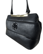 Vintage 1970s Genuine Leather Shoulder Bag with Floral Accent & Brass Frame - Funkify