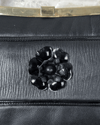 Vintage 1970s Genuine Leather Shoulder Bag with Floral Accent & Brass Frame - Funkify