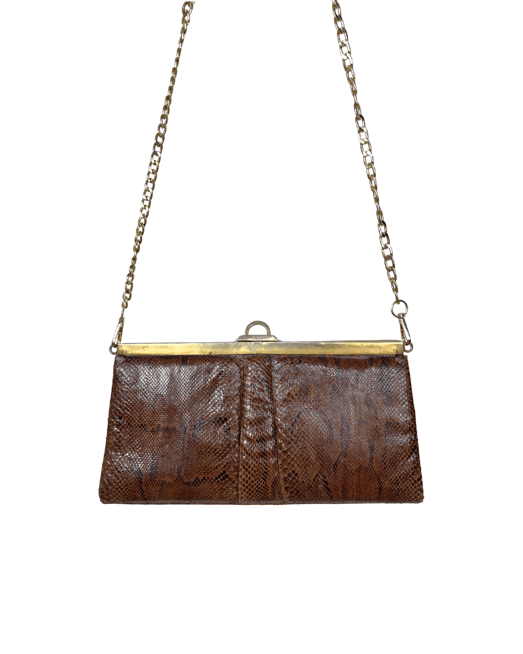 Vintage 1970s Genuine Snakeskin with Gold Chain Strap - Funkify
