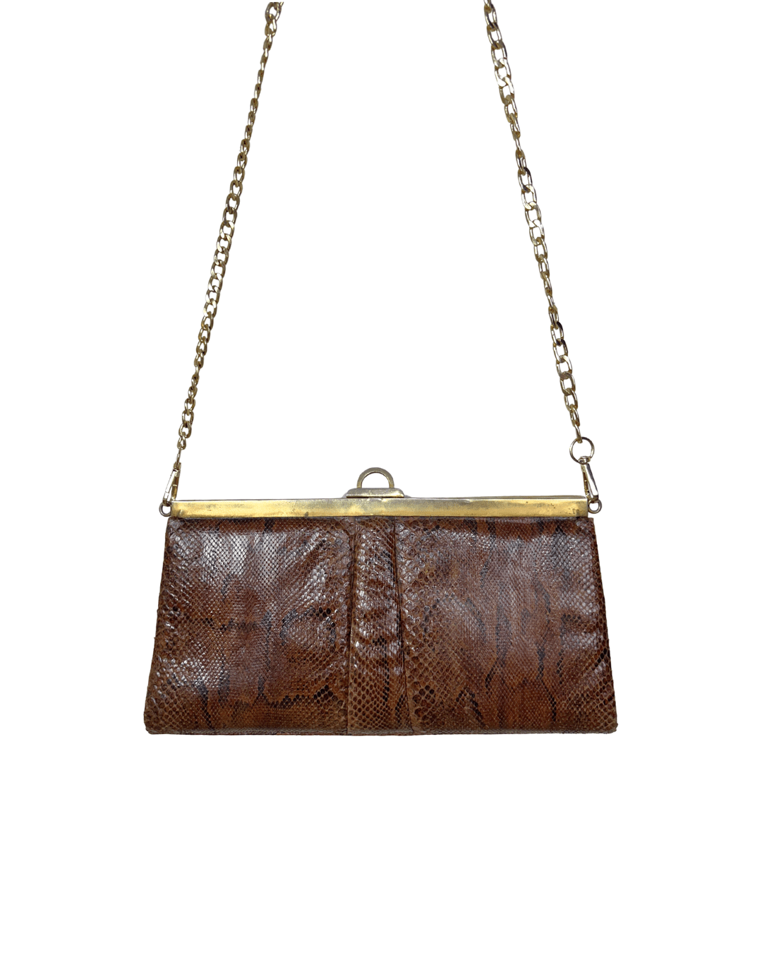 Vintage 1970s Genuine Snakeskin with Gold Chain Strap - Funkify