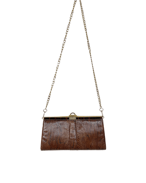 Vintage 1970s genuine snakeskin bag with gold chain strap