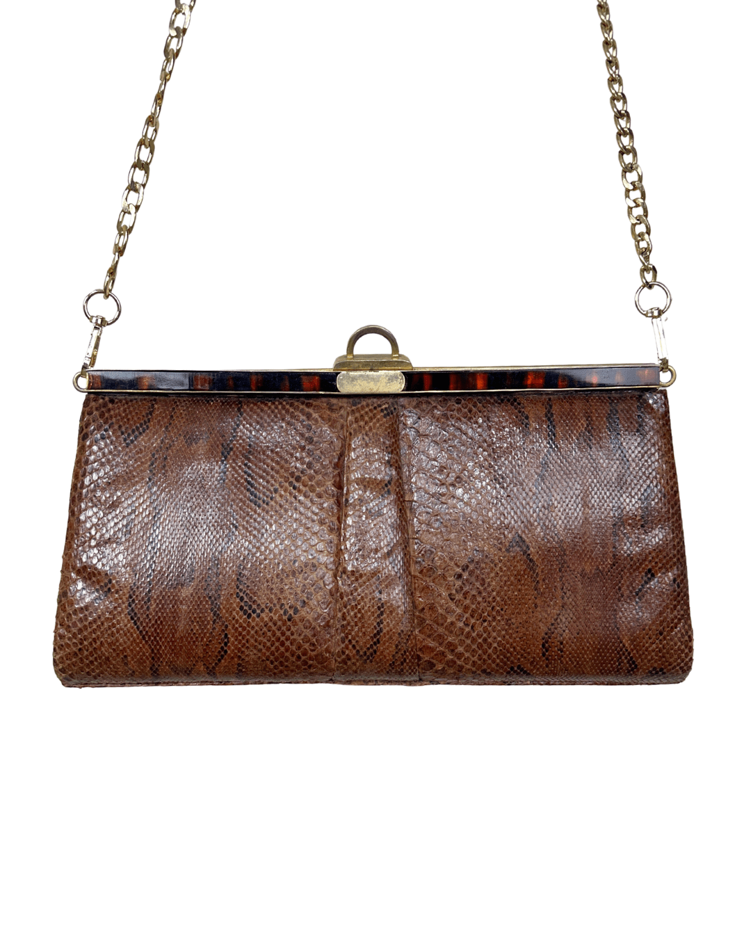 Vintage 1970s Genuine Snakeskin with Gold Chain Strap - Funkify