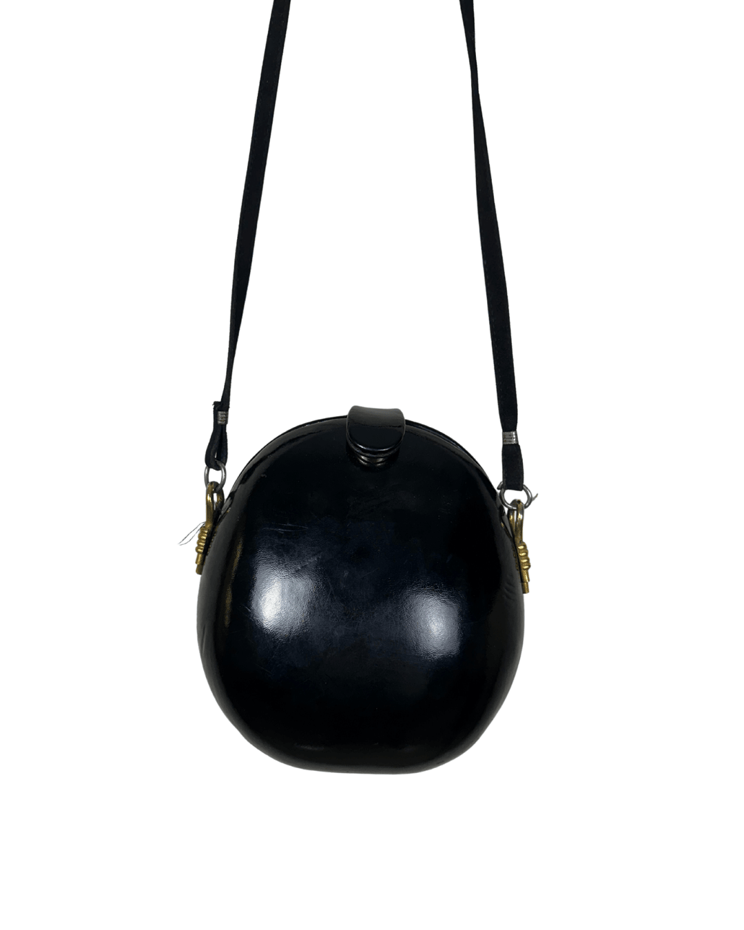 Vintage 1970s H.B. Round Patent Leather Shoulder Canteen Bag - Funkify