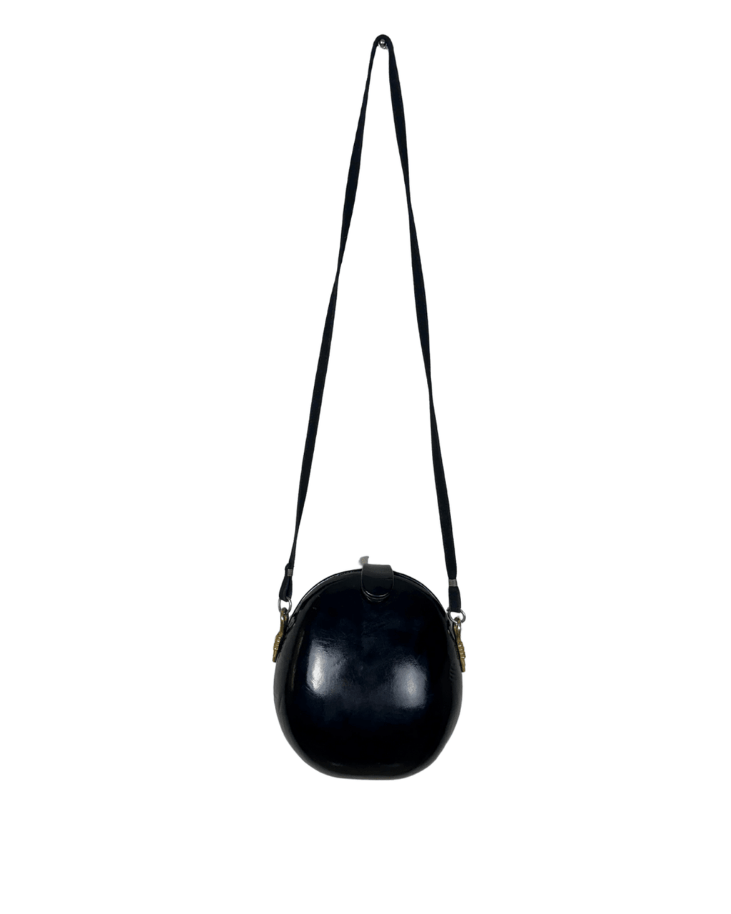 Vintage 1970s H.B. Round Patent Leather Shoulder Canteen Bag - Funkify