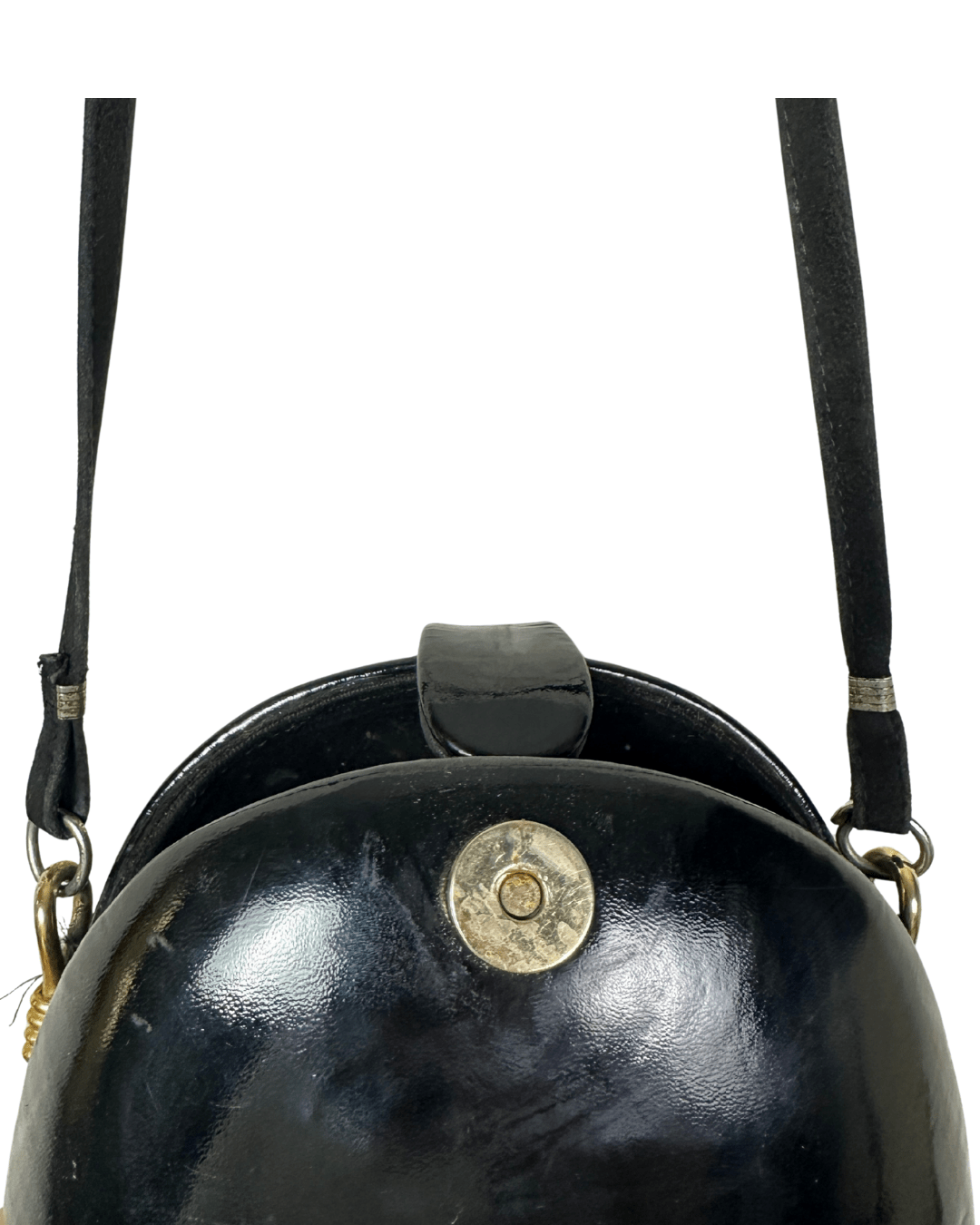 Vintage 1970s H.B. Round Patent Leather Shoulder Canteen Bag - Funkify