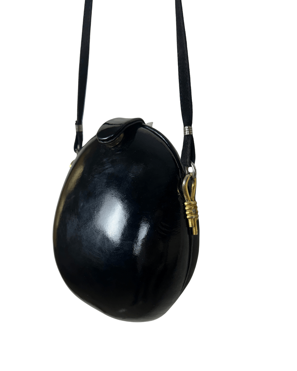 Vintage 1970s H.B. Round Patent Leather Shoulder Canteen Bag - Funkify