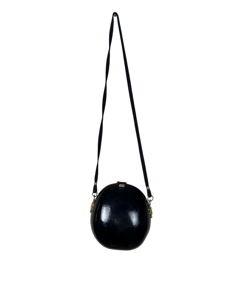 Vintage 1970s H.B. Round Patent Leather Shoulder Canteen Bag - Funkify