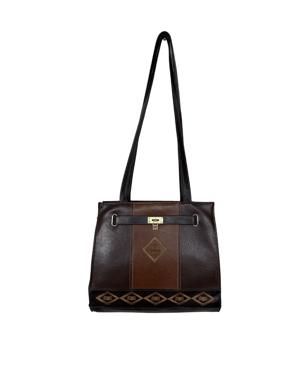 Vintage 1980s Belle Paris Brown Two - Tone Handbag with Gold Lock Detail - Funkify