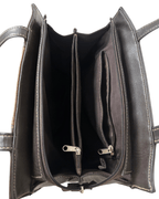 Vintage 1980s Belle Paris Brown Two - Tone Handbag with Gold Lock Detail - Funkify