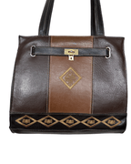 Vintage 1980s Belle Paris Brown Two - Tone Handbag with Gold Lock Detail - Funkify
