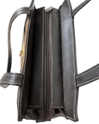 Vintage 1980s Belle Paris Brown Two - Tone Handbag with Gold Lock Detail - Funkify