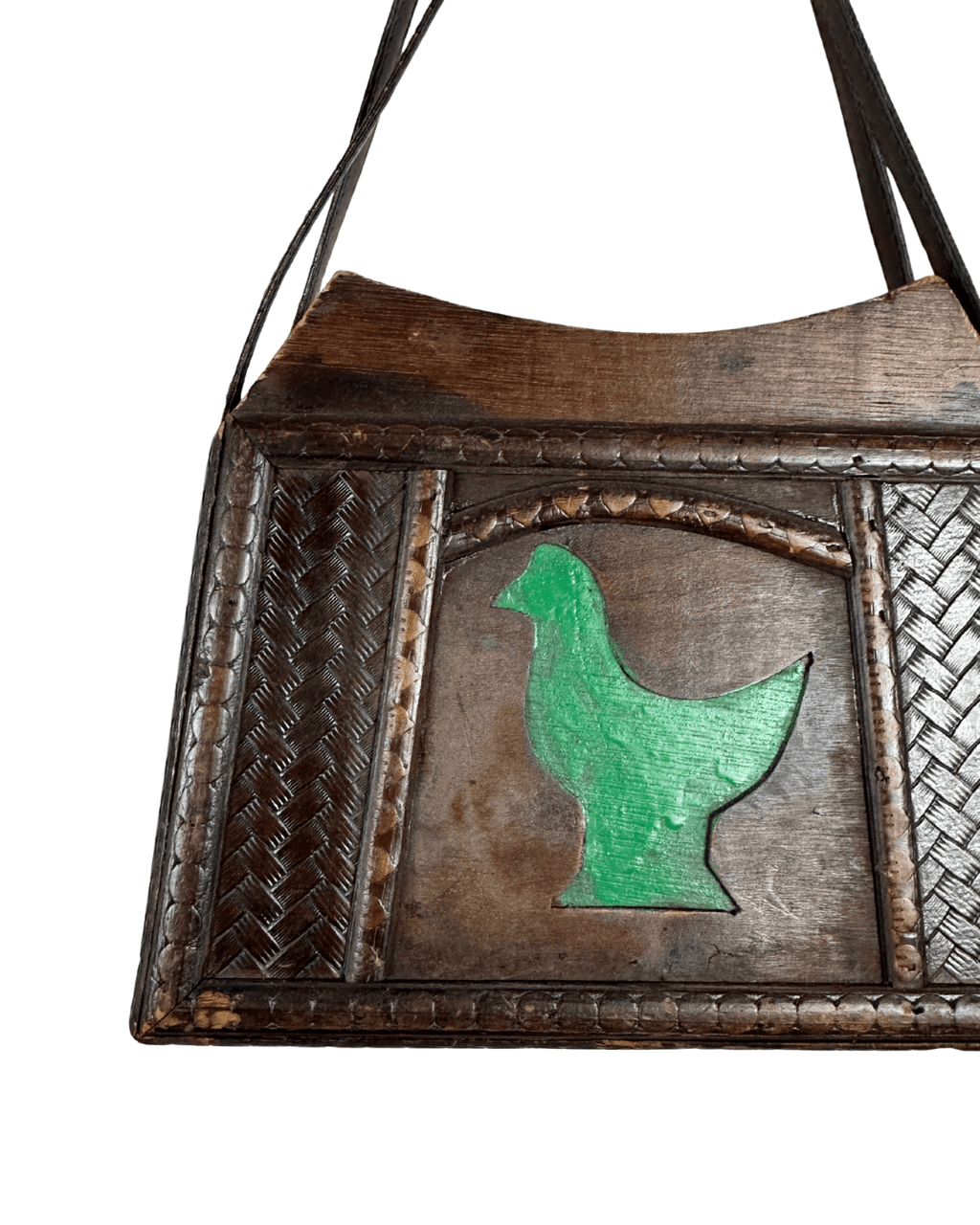 Vintage 70s Handcrafted Wooden Folk Art Shoulder Bag - Funkify